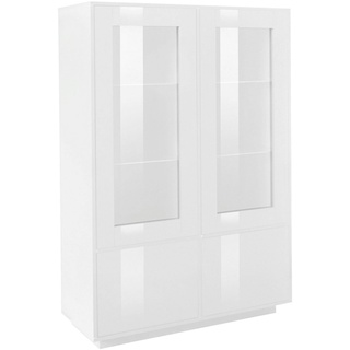 Dmora Vitrine Bettino, Sideboard mit 4 Türen mit Glasregalen, Mehrzweck-Wohnmöbel, 100% Made in Italy, cm 100x41h146, glänzend weiß