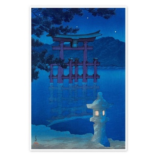 Posterlounge Poster Kawase Hasui, Sternenhimmel, Malerei blau 100 cm x 150 cm