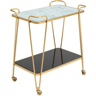 Kare-Design Servierwagen, Weiß, Dunkelgrau, Messing, Metall, Glas, rechteckig, 37x68x60 cm, Esszimmer, Barmöbel, Barwagen