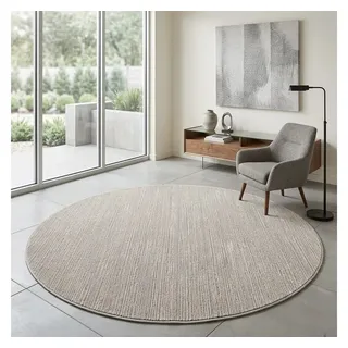 Sehrazat Teppich LIMA, auch als Läufer, rund, Höhe: 10 mm, Kurzflor, Linienstruktur, leichter Glanz, Wohnzimmer beige|grau Ø 200 cm x 10 mm