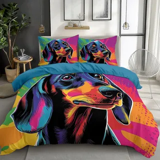 CozyRest Bettwäsche Set 135 x 200 cm Dackel Wendebettwäsche Drucken Bettbezug 3teilig mit Kissenbezug 80x80 cm, Bunt Bettwäsche Bettbezug mit Reißverschluss
