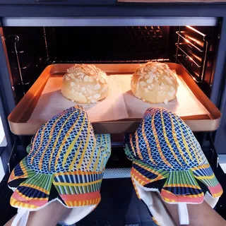 Lustige Ofenhandschuhe Backhandschuhe 1 Paar Küche Handschuhe Kochen, Hitzebeständiges Hängendes Design rutschfeste Ofenhandschuhe zum Backen, Grillen, Mikrowelle, Katze Muster (Meeresfisch)