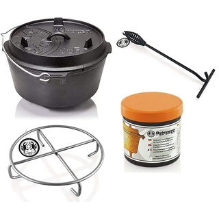 Petromax Feuertopf Starterset ft6-t (Dutch Oven Planer Boden) inkl. Deckelheber + Pflegepaste + Untersetzer