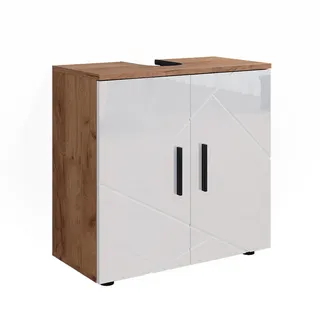 Vicco Waschbeckenunterschrank Irma Eiche Weiß Hochglanz, 60 x 59 cm