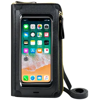 gexuamz Handytasche zum Umhängen Damen, Transparent Umhängetasche Damen Mit Verstellbarem Schultergurt, Stilvoll Touchscreen Vielseitig Handy UmhäNgetasche, Schwarz (20 * 4.5 * 11.5cm) - S