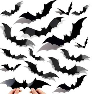 Fledermaus Deko, 60 Stück Halloween 3D Fledermaus Deko, Wandaufkleber in 4 Verschiedenen Größen, Wasserdichtes PVC, Gruseliges Schwarzes, Abnehmbares Fledermaus DIY Halloween Deko Set für Fensterdeko