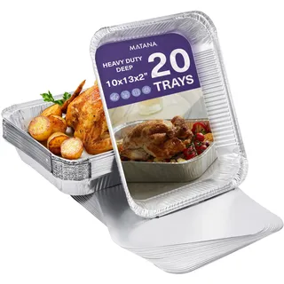 MATANA 20 Große Aluschalen mit Deckel – 32×26 cm (2350 ml), 4.5 cm tief | Schwerlast-Aluminium Backofen- & Grillschalen – Robuste Rechteckige Auflaufformen, Stapelbar, Ofen- & Gefrierschrankgeeignet