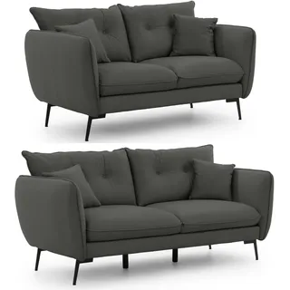 s-style möbel 3-2 Garnitur Samt 3-Sitzer + 2-Sitzer Grau