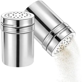 FINELYCR 2 Stück Salzstreuer mit Deckel, Edelstahl Gewürzstreuer, 7,9 × 5,3 cm Streuer Gewürze, Geeignet zum Backen Oder Dekorieren von Desserts Usw