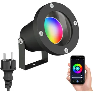 ledscom.de LED Gartenstrahler DUK schwarz für außen, Aluminium, IP65, inkl. Smart Home RGBW GU10 LED Lampe, 5,41W, 473lm