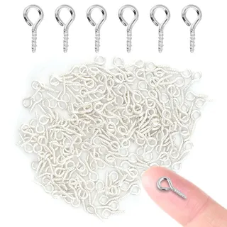 Sonew 200 Stück Kleine Ösenschraube Schraubhaken, Mini Eye Pins Haken Ösen Schrauben Haken Gewinde Nails Ergebnisse für Schmuck Anhänger Machen(Silver)