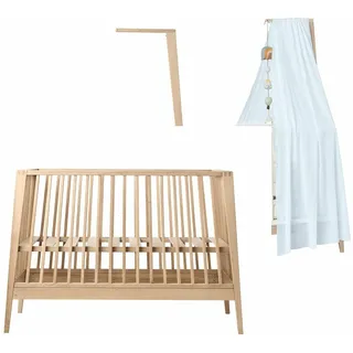 Linea by Leander Babybett Eiche + Himmelgestell Eiche + Himmel dusty blue - NEU