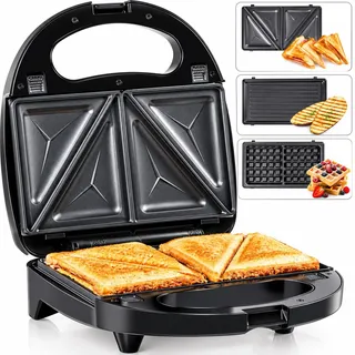 Gadgy 3 in 1 Waffeleisen Sandwichmaker Kontaktgrill 750W | Mit Wechselplatten für Waffeln Sandwiches und Grillen - Antihaftbeschichtung Cool Touch Griff und Rutschfeste Füße