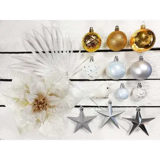 Laalu Christbaumkugel-Set, Weiß, Silber, Gold, Glas, Kunststoff, Textil, 55x50x75 cm, Dekoration, Weihnachtsdekoration, Weihnachtsbaumschmuck, Weihnachtskugeln