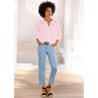 Spitzenbluse HEINE, Damen, Gr. 46, rosa (hellrosé), 100% Baumwolle, unifarben, V-Ausschnitt, Blusen Spitzenbluse