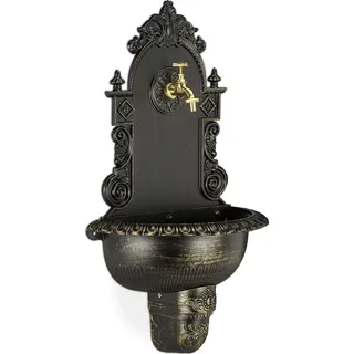 Relaxdays Wandbrunnen XL Antik Braun, Gold