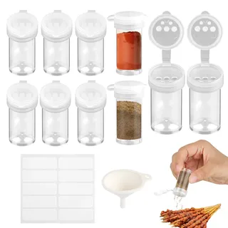 10 stück Mini Salzstreuer, 5ml Salzstreuer Klein mit 5 Löchern und Deckel, Mini Salzstreuer für Unterwegs mit Trichter und Etiketten, Salz und Pfefferstreuer Klein für Bento Box, Auto, Büro, Camping
