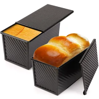 Beasea Pullman Kastenform, 2 Stück, 0.5 kg, antihaftbeschichtet, Brotform mit Deckel, Karbonstahl, gewelltes Brot, Toastbox, Form mit Abdeckung für Backwaren, Brot, Brotform, Toast zum Backen im Ofen