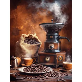 Kaffee Malen Nach Zahlen Erwachsene, DIY Malen Nach Zahlen Küche Malen Nach Zahlen mit Rahmen Leinwand 20x30 cm, Ölgemälde Kit Mit Pinseln und Acrylfarbe, Wanddeko, Geschenke für Frauen -k1247