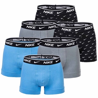 NIKE Herren Boxer Shorts, 6er Pack - Trunks, Logobund, Cotton Stretch Schwarz/Grau/Blau XL