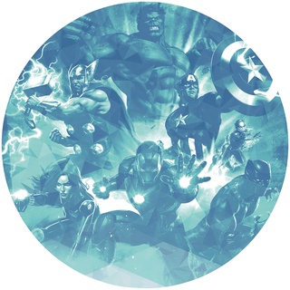 KOMAR Fototapete "Avengers Blue Power" Tapeten 125x125 cm (Breite x Höhe), rund und selbstklebend Gr. B/L: 125 m x 125 m, Rollen: 1 St., blau (blau, weiß, schwarz) Fototapeten Comic