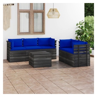 furnicato Garten-Essgruppe 6-tlg. Garten-Sofagarnitur aus Paletten mit Kissen Kiefernholz blau