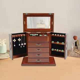 Schmuckkasten Groß 5 Etagen Schmuckkästchen Aus Holz Vintage Braun Schmuckschatulle Mit Spiegel