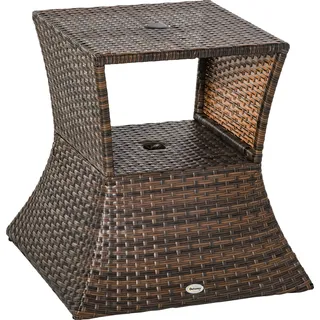 Rattan-couchtisch Für Den Außenbereich, Bistro-beistelltisch Aus Korbgeflecht Mit Schirmloch Und Stauraum Für Balkon Und Veranda, Braun