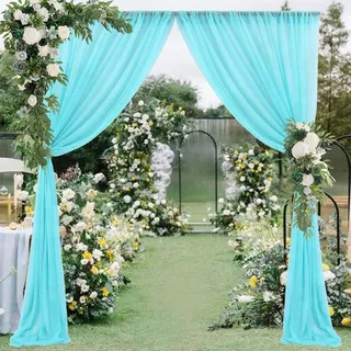 BOYOUTH Himmelblauer, durchsichtiger Tüll-Hintergrund, Vorhänge für Hochzeitsbögen, Partyzeremonie, Bühne, Outdoor-Dekorationen, 150 x 214 cm, 2 Paneele