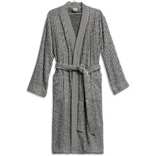 Möve Unisex-Bademantel Brooklyn Pinstripe Kimono Frottier, Kimono, 85% Baumwolle, 10% Viskose, 5% Leinen schwarz XL