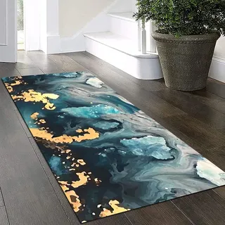Yinghesheng Marble1,40x160cm, Teppich Läufer Flur Küche Waschbar rutschfest Blaues Gold Teppichläufer Lang Küchenteppich Flurteppich Korridor Teppich Schlafzimmer Meterware Küchenläufer Anpassbar
