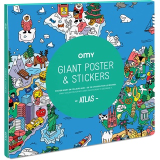 Omy O My Products Poster Atlas mit Stickern, Weiß und Schwarz, 100 x 70 cm