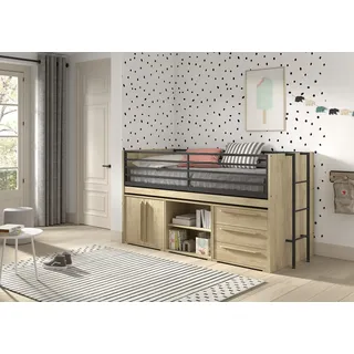 Funktionsbett 90x200 Schreibplatte Regal 2 Kommoden Halbhochbett Spielbett