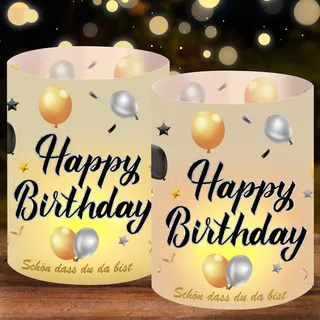 Windlicht Tischdeko Geburtstag, Happy Birthday Schwarz Gold Windlicht Tischdeko, Geburtstagsdeko Männer Frauen Mädchen Jungen, Birthday Tisch Decorations, Geeignet für Teelichter oder Kerzen