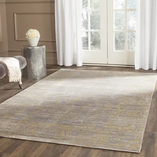 SAFAVIEH Boho Teppich für Wohnzimmer, Esszimmer, Schlafzimmer - Valencia Collection, Kurzer Flor, Grau und Gold, 183 X 274 cm