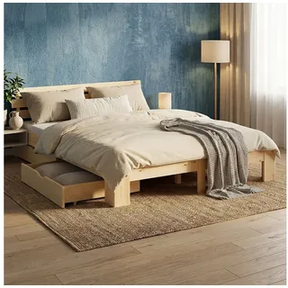 Homestyle4u Holzbett 180 x 200 cm Braun