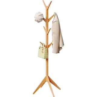 WOLTU Kleiderständer mit 8 Haken, Garderobenständer aus Massive Holz, Baumförmige Garderobe, Hängeregal Wäscheständer Gestell Aufhänger, 180 cm Höhe, Natur