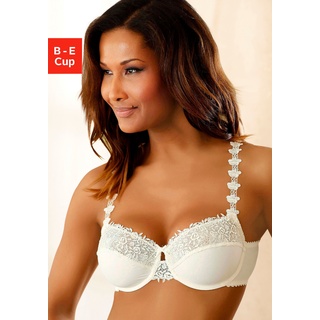 Bügel-BH NUANCE Gr. 80, Cup B, beige (creme) Damen BHs BH Bügel-BH Dirndl-BH Hochzeitsdessous Hochzeitswäsche Spitzen-BH Spitzenwäsche Balconette-BH Trachtenwäsche mit schöner Stickereispitze am Obercup und den Trägern, Dessous