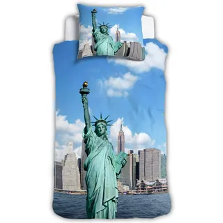 ESPiCO Bettwäsche Sleep and Dream New York Freiheitsstatue Amerika Skyline Empire State Building Liberty Renforcé, Größe:135 cm x 200 cm