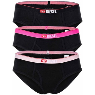 DIESEL Damen Slips, 3er Pack - UFPN OXY-THREEPACK, Panties, Cotton Stretch, Logobund Schwarz/Pink L