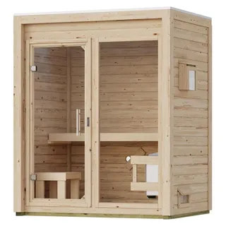 Karibu Gartensauna Saunahaus Hycore 1 - 38 mm naturbelassen Klarglas Ganzglastür Ohne Ofen