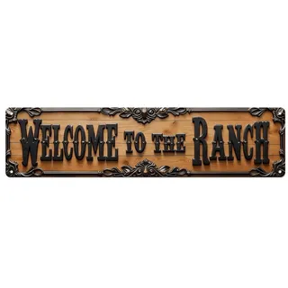 Welcome To The Ranch, Western-Dekor-Schild, Retro-Blechschild, Vintage-Wanddekoration für Zuhause, Bar, Café, Metallposter, 10,2 x 40,6 cm