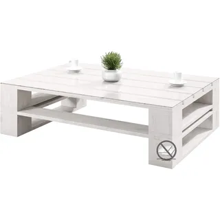 sunnypillow Palettenmöbel Europaletten Indoor und Outdoor Lounge Gartenmöbel Holz Gartenmöbel Set Lounge Möbel Terrasse Balkon Loft Stil Paletten | Weiß Couchtisch 120 x 80 cm Höhe : 30 cm