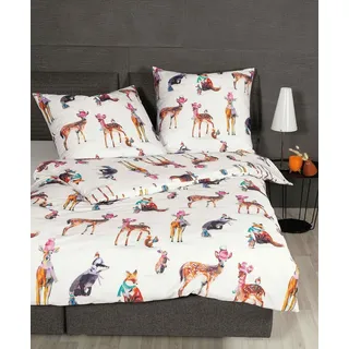 Janine Bettwäsche Janine Modern Art Mako-Satin Bettwäsche 135x200 Rehe Fuchs Dachs Winte, Mako-Satin, 2 teilig bunt
