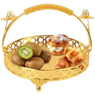 Obstschale Gold Für Die Heimdekoration, Obst Etagere Medium Vintage Style Rund Großes Fassungsvermögen Henkel Design Dekorativ Obstkorb Modern Geeignet Für Party Haus Bar Cafe