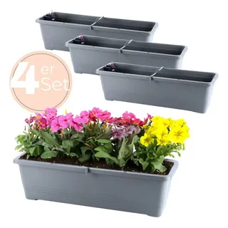 GarPet 4x Blumenkasten mit Wasserspeicher Blumenkasten Fensterbank Pflanzkasten Outdoor Gießschacht 50 cm Anthrazit