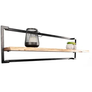 m2 Wandregal B 100 cm ANGOLA, 100 x 30 cm - Schwarz - Akazienholz massiv - Metall - mit Ablage