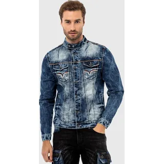 Jeansjacke CIPO & BAXX "Jacke", Herren, Gr. L, blau, Stoff, 99% Baumwolle, 1% Elasthan, unifarben, regular fit normal, Jacken Jeansjacke, im trendigen Design