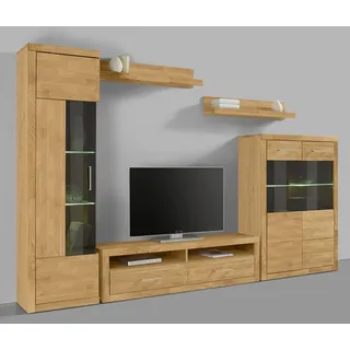 Wohnwand OTTO HOME "Ribe: 5teilig, Breite: 280cm,Fronten aus Massivholz,Korpus aus Melamin", braun (eiche teilmassiv), Holz teilmassiv, Kastenmöbel-Sets, Holz Wohnwände Wohnwand, Glaseinsatz aus gehärtetem Glas, Einlegeböden teilweise verstellbar