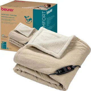 Beurer HD 80 Cord Beige Heizdecke, Kuschelige Wärmedecke Mit 6 Temperaturstufen